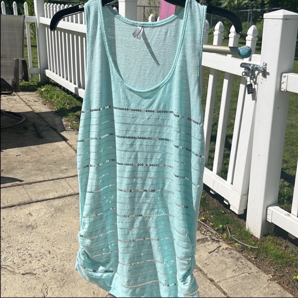 Vanity Women’s Large Maternity Tank Top Blue Silver Sequin Stripes